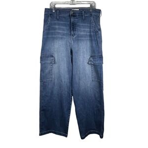 Jessica Simpson Cargo Jeans Womens Blue Wide Leg Utility Size 14/32